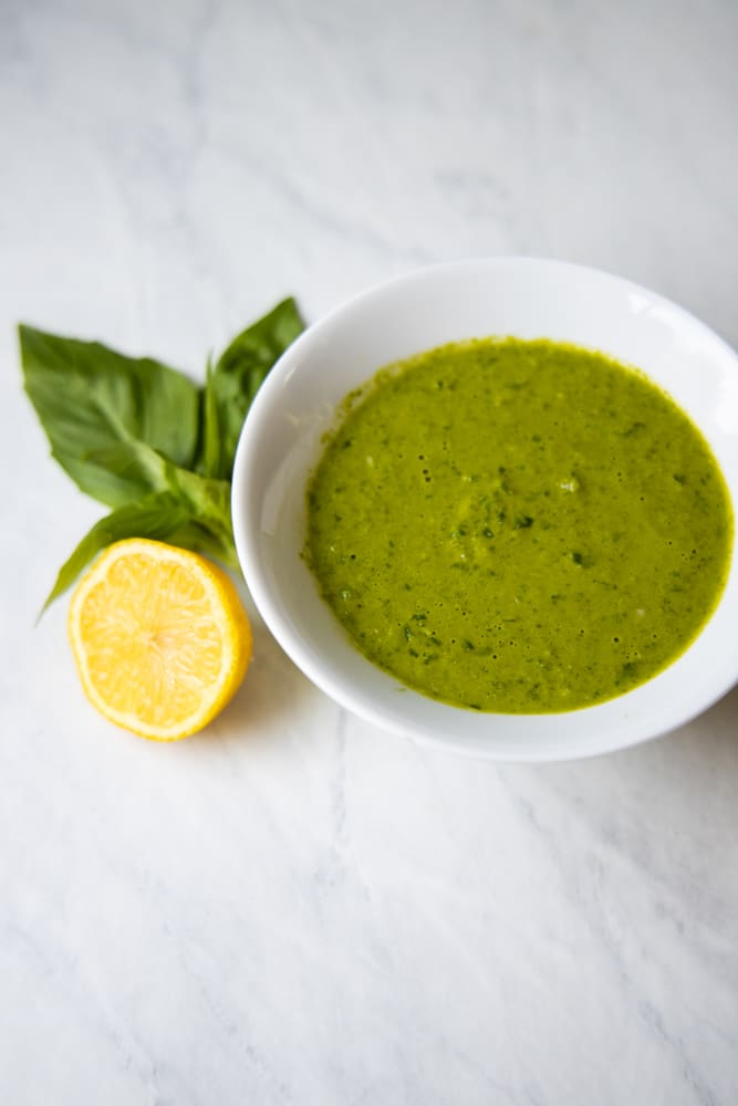 lemon basil vinaigrette in a bowl