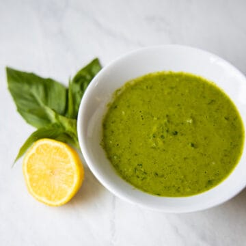 bowl of basil vinaigrette