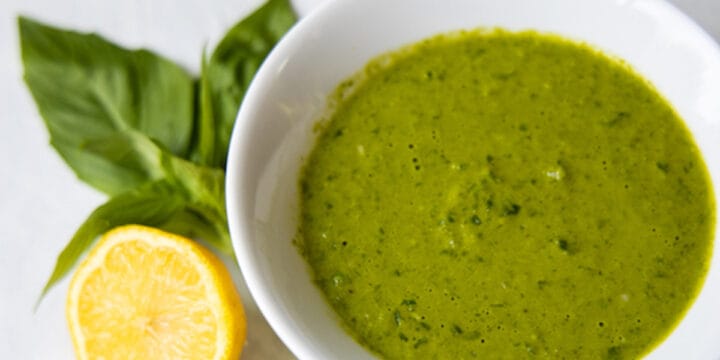 bowl of basil vinaigrette