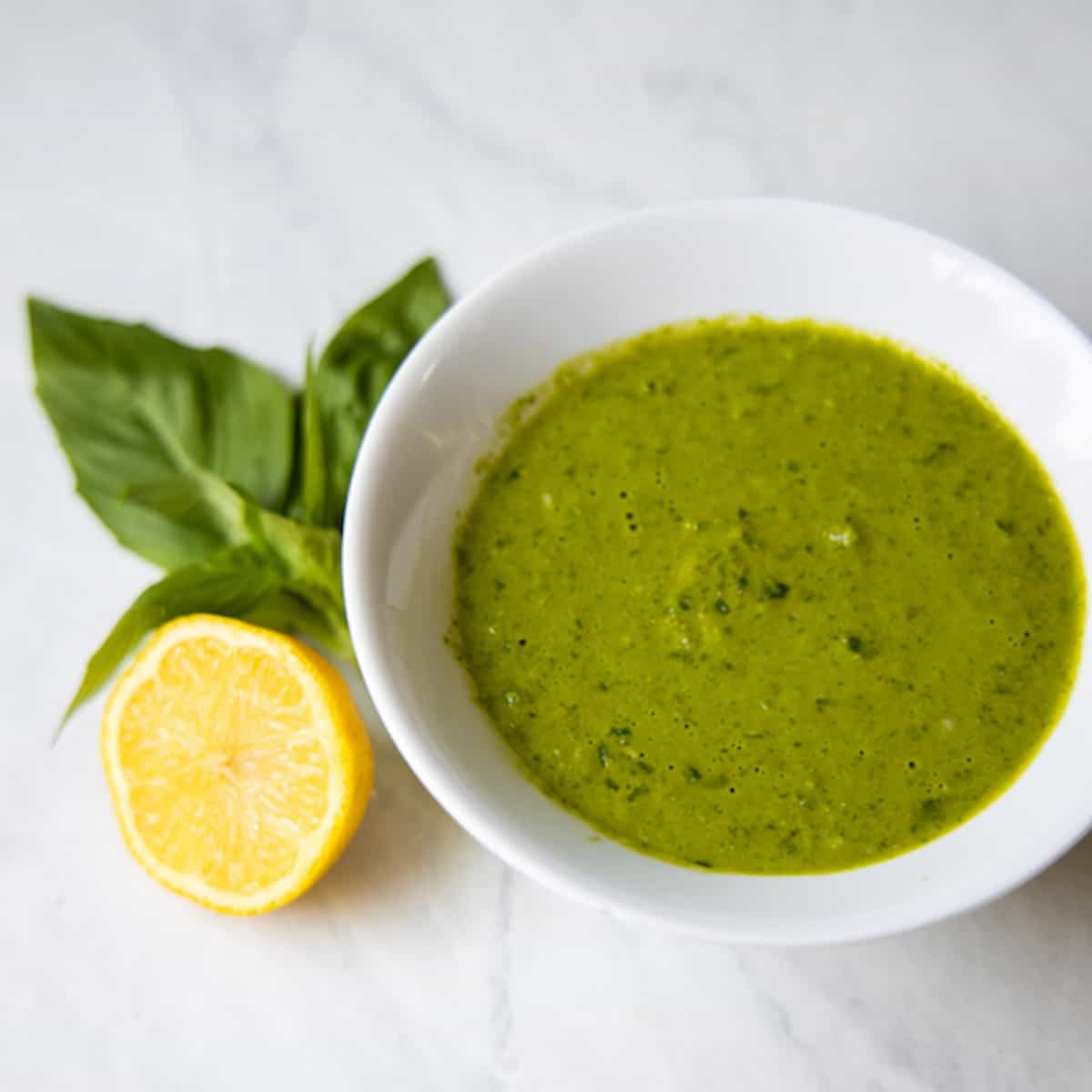 bowl of basil vinaigrette
