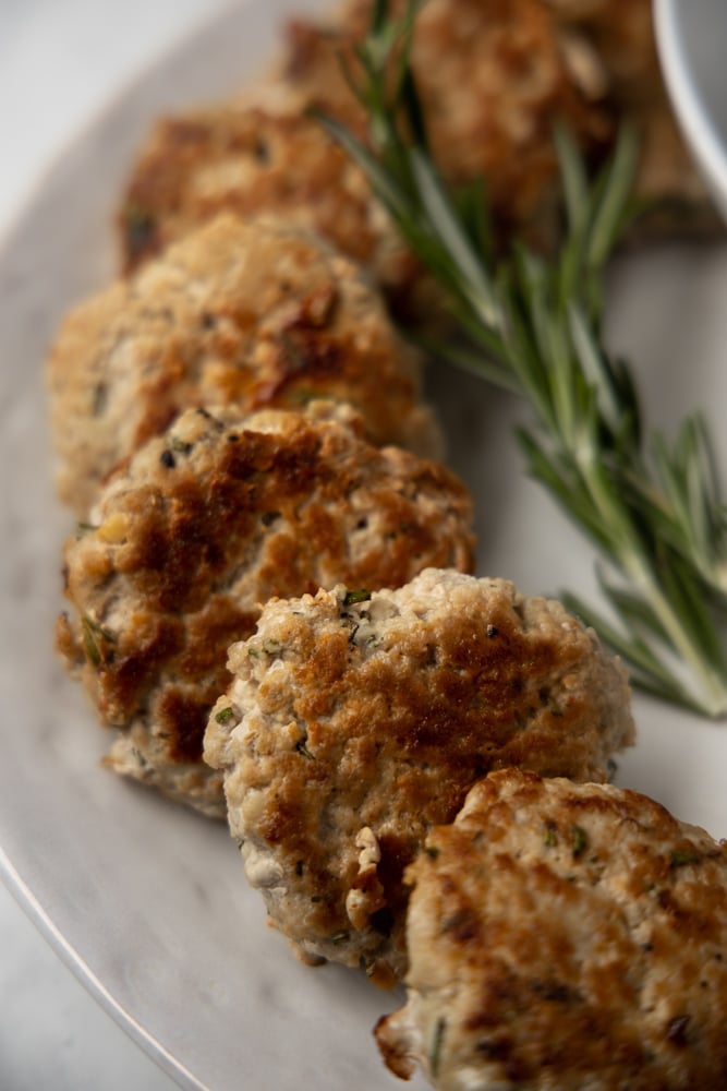 close up image of garlic rosemary turkey sliders