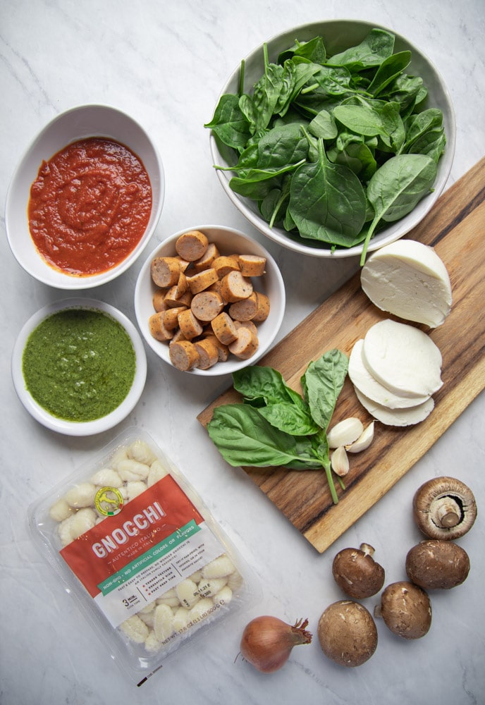 ingredients to make the baked gnocchi laid out