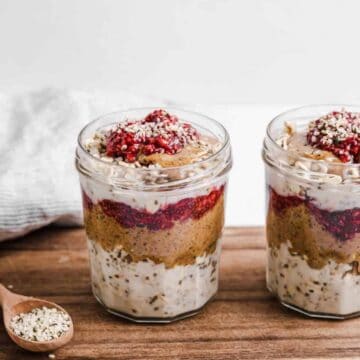 Protein overnight oats in mason jars.