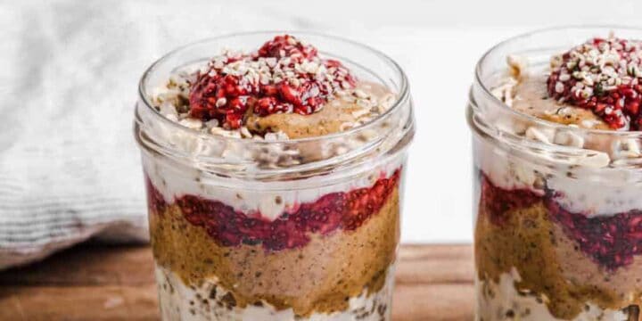 Protein overnight oats in mason jars.
