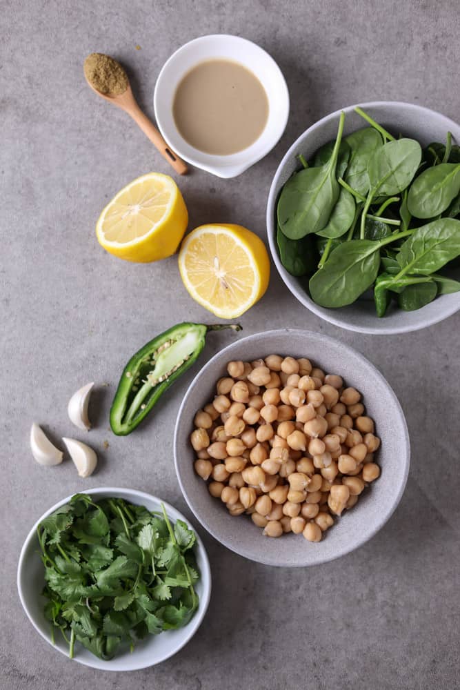 ingredients for cilantro jalapeno sauce in individual bowls