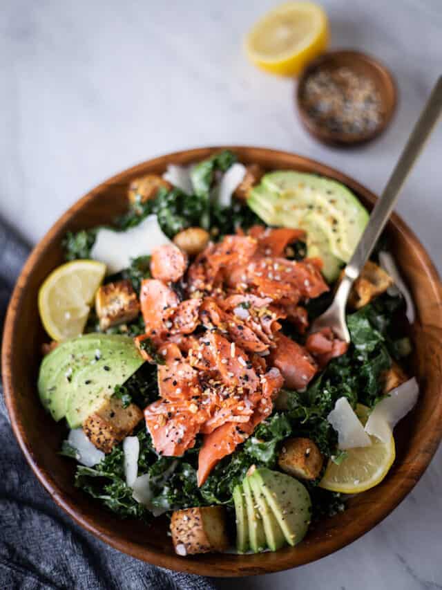 Kale Caesar Salad with Salmon