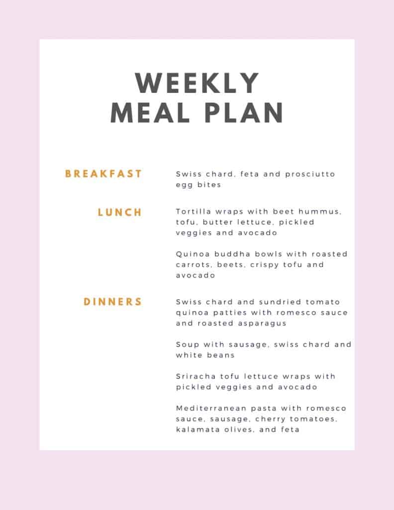 menu for weekly meal prep plan