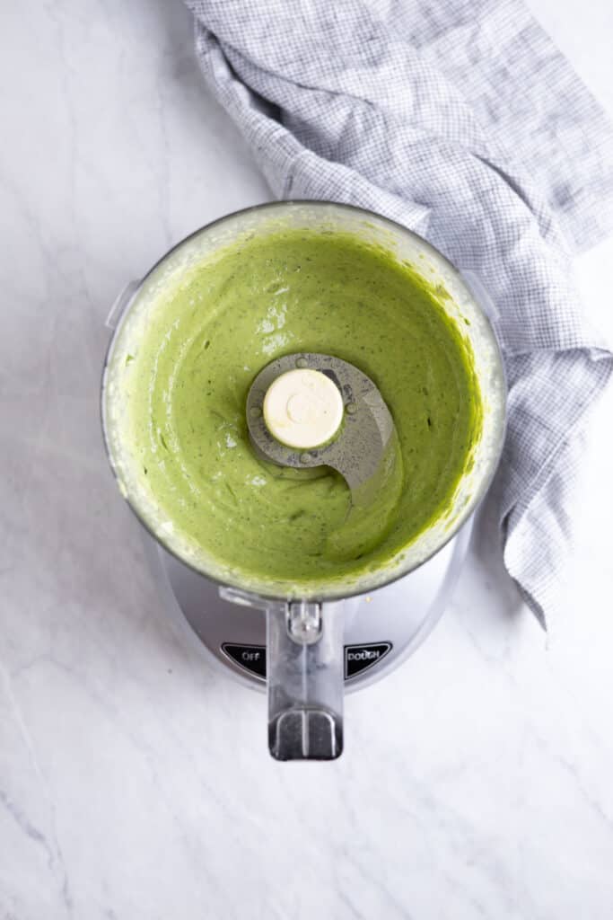 avocado tahini sauce blended smooth in a food processor