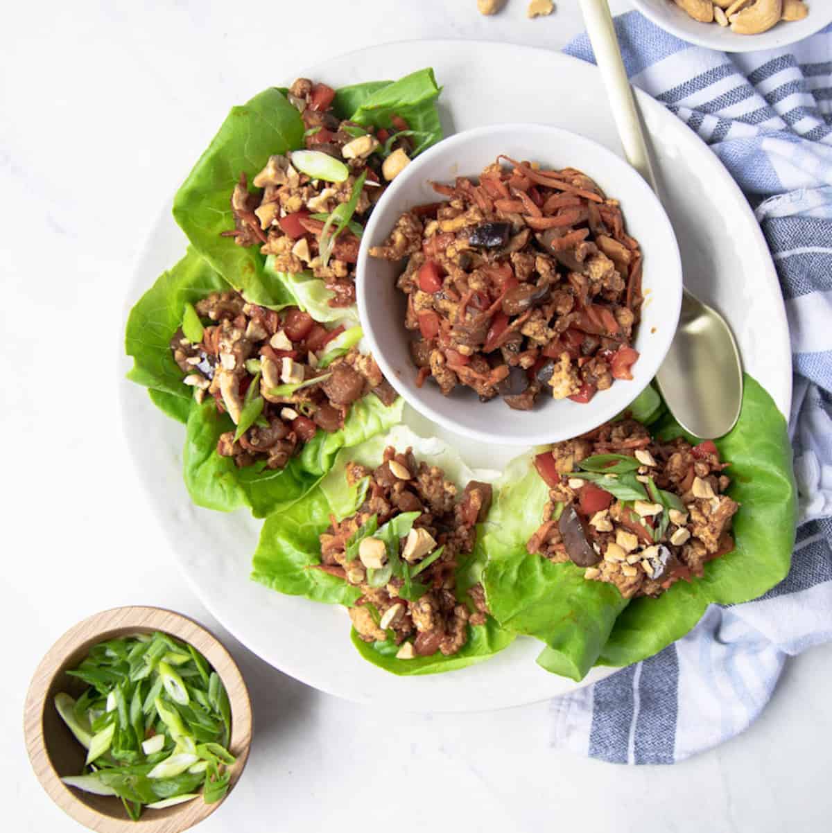 chicken lettuce wraps on a platter