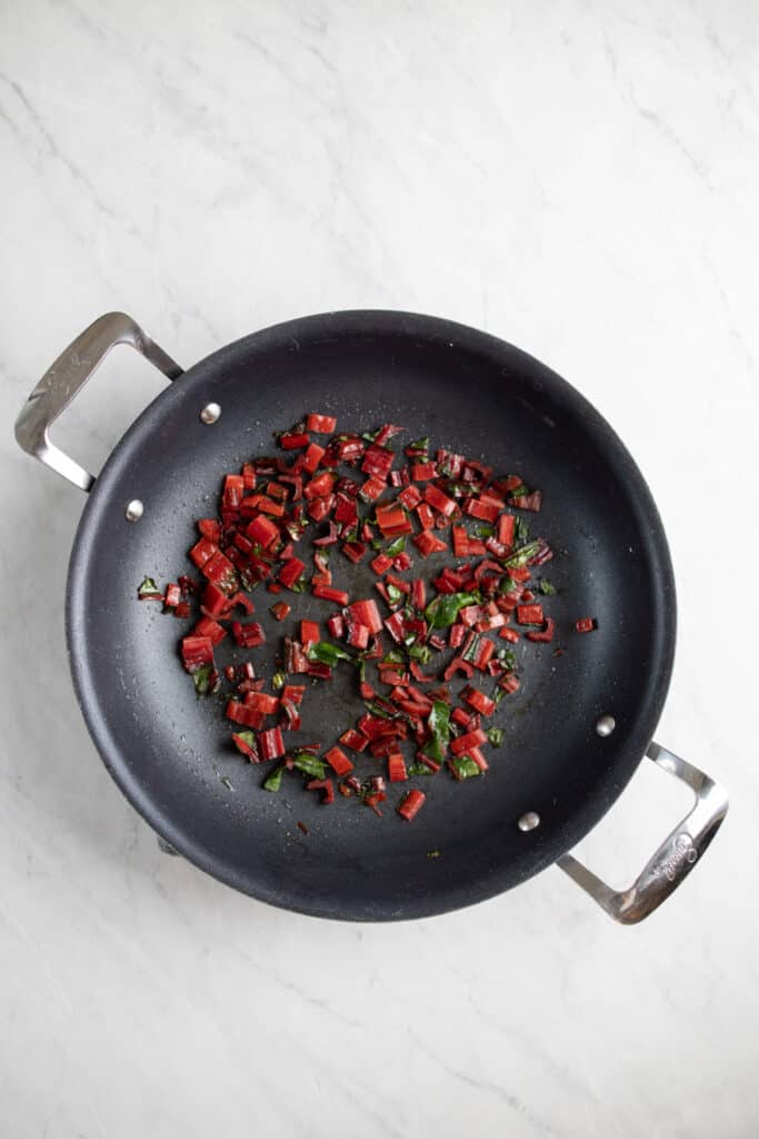 swiss chard stems in a skillet