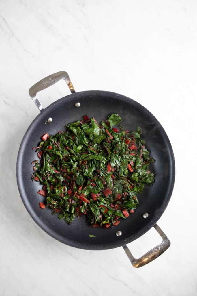 sautéed Swiss chard in a skillet