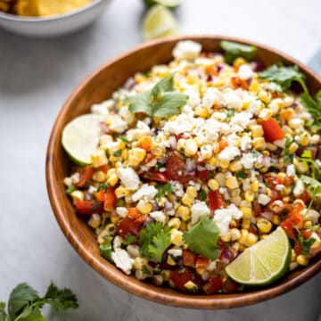 close up photo of corn salad in a bowl