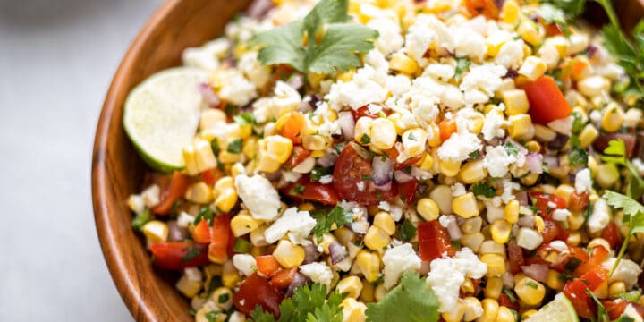 close up photo of corn salad in a bowl