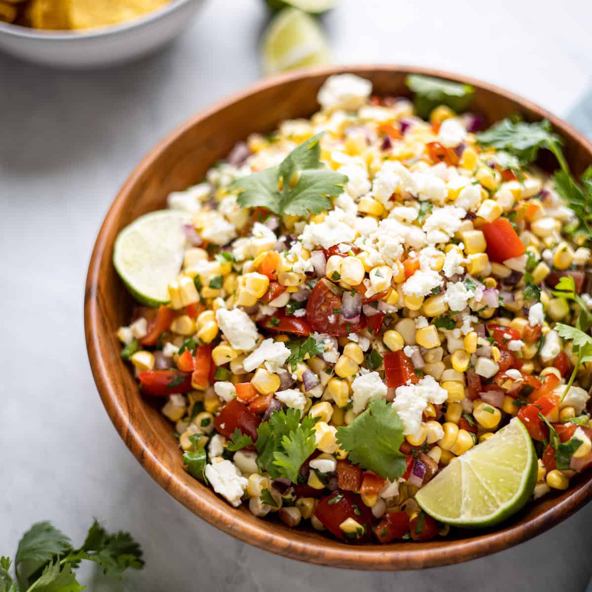 close up photo of corn salad in a bowl