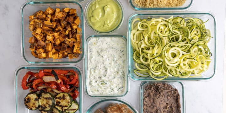 individually prepped ingredients in glass containers