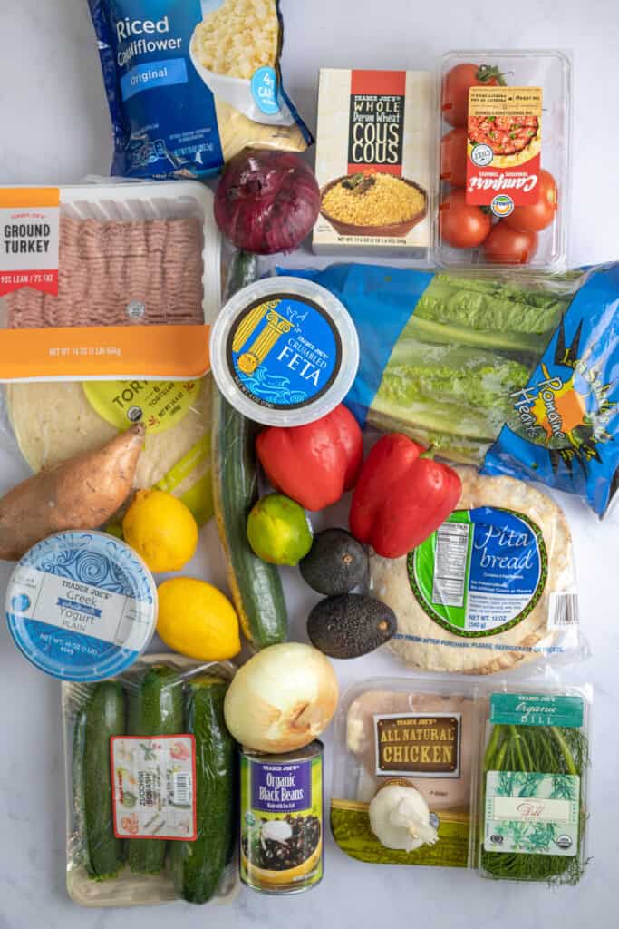 all the ingredients for meal prep