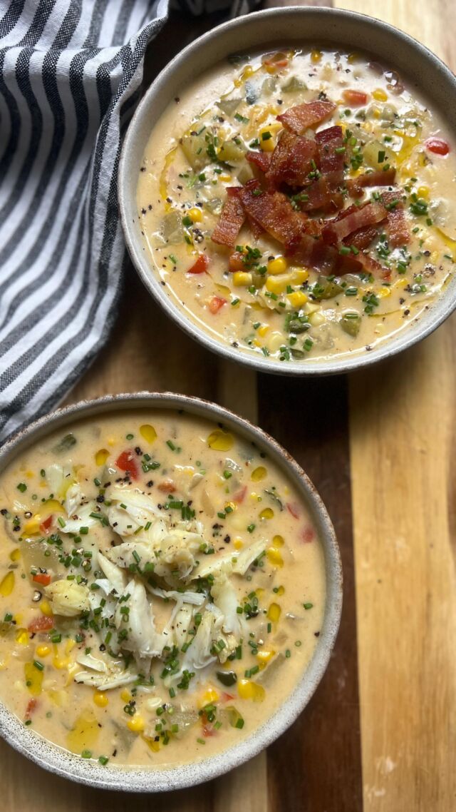 For a summery meal you can enjoy when the temps are still chilly (it’s in the 50’s here in the PNW! 🥶) give this poblano corn chowder a try! You can keep it vegetarian or top it with some crunchy bacon.  Or to make it the ultimate fancy without the fuss meal, top with some Dungeness lump crab meat. 😮‍💨🦀🤌🏻 

Full recipe for this beauty is in my summer cookbook which you can snag in my link in bio. 🙌  Fun fact: you can score 25% off when you sign up for my newsletter! 

#Chowder #cornchowder #summerdinner #summervibes #dungenesscrab #easydinners #soupseason #soupson #souprecipe #fancywithoutthefuss #soupfordinner #cornrecipes #poblanopeppers