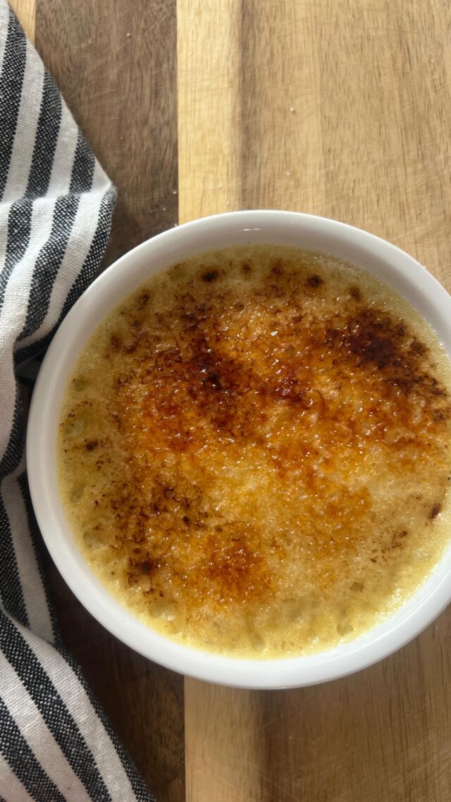 This earl grey crème brulee is a delicious twist on a classic and it’s my go to make ahead dessert for almost all my personal chef gigs. It may sound intimidating, but I promise it’s actually really simple! Best of all, you only need a few ingredients!

Earl Grey Creme Brulee
2 3/4 cups heavy cream
1 tbsp vanilla bean paste
6 bags earl grey tea
4 egg yolks
1 wholk egg
2/3 cup white sugar
extra white sugar for the topping

Preheat your oven to 325.  In a medium saucepot, add your heavy cream and vanilla bean paste.  Heat over medium low heat until you see bubbles starting to form around the edge of the cream, but not a simmer.  Add your tea bags and remove the saucepot from the heat, stirring so that a skin doesn’t form on the cream.  Let sit for 10 minutes.  Using the back of a spoon, extract as much of the earl grey tea from the bags as possible and stir.  P

In a mixing bowl combine your sugar, egg yolks and whole egg.  Beat using high speed until the mixture turns a pale yellow color, 30-60 seconds.  Then start slowly adding in the cream mixture to the sugar, 1/2 cup at a time, so that you slowly temper the mix without curdling the eggs.  Once you have about half of the cream mix remaining, you can add it to the eggs all at once. 

Place your ramekins in a baking dish.  Fill your ramekins with the cream and egg mix almost to the top of the ramekins.  Place your baking dish in the oven.  Pour super hot water into the baking dish until it’s halfway up the sides of your ramekins.  Take care not to move the baking dish so that the water doesn’t slosh over into your ramekins.  Bake for 25-30 minutes (depends on the height of your ramekins) or until the center has a slight jiggle to it still.  This will firm up as it cools. 
Let your ramekins cool in the baking dish for 10 minutes and then transfer to a rack to fully cool. Cover with plastic wrap and chill in the refrigerator for 3-4 hours before serving. 
Sprinkle the top with an even, thin layer of white sugar and use a kitchen torch to caramelize the sugar, keeping the flame moving so it doesn’t burn. #dessert #cremebrulee #sweettooth #baking #earlgrey #easydessert #personalchef #dessertporn
