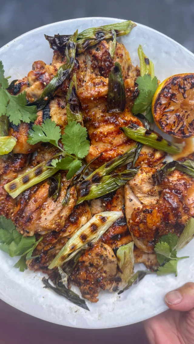 File this one under “go-to chicken recipes” for summer grilling season!  Chipotle honey mustard chicken thighs to the rescue for a weeknight dinner the whole family will love. 🍗🙌 

Chipotle Honey Mustard Chicken Thighs
1/3 cup honey
1/3 cup whole grain mustard
3 tbsp olive oil
1.5 lemons, juiced
2 gloves minced garlic
3/4 teaspoon chipotle powder
1 teaspoon coriander 
1 teaspoon kosher salt
Black pepper
2.5 lbs chicken thighs
1 bunch of Green onions

Combine all the ingredients except the chicken thighs in a mixing bowl and stir until smooth.  Set aside 3/4 cup of marinade in a separate bowl. 

Pound your chicken thighs with a rolling pin  until uniform thickness.  Add to the marinade for at least 4 hours or overnight.

Turn on your grill to medium high and brush with oil to keep from sticking.  Place your green onions on the grill for about 5-7 minutes or until softened with grill marks. Place your chicken thighs on the grill for 4-5 minutes.  Flip to the other side and brush with the marinade that was in a separate bowl.  Continue cooking until internal temp reaches 165 degrees F.  Cover with foil and let rest for 5-10 minutes so internal temp can continue climbing to 165F. 

#chickenrecipes #chickenfordinner #fancywithoutthefuss #summergrilling #grilledchicken #chickenthighs #summerrecipes #easychickenrecipes #grillingrecipes